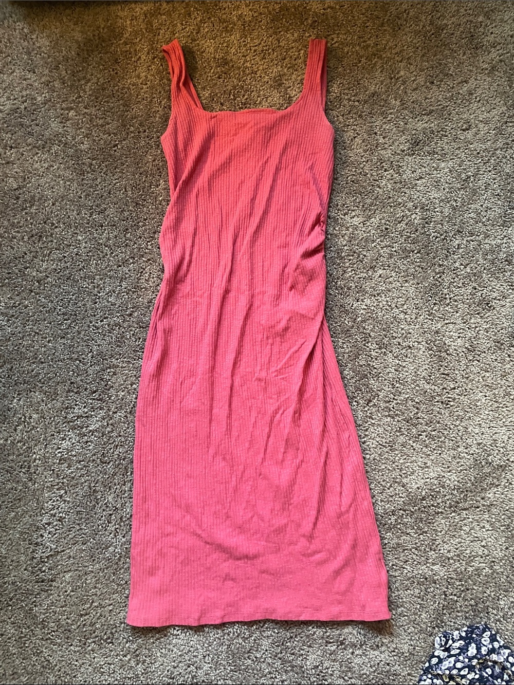 Sleeveless Ribbed Midi Dress in Coral Pink (maternity)